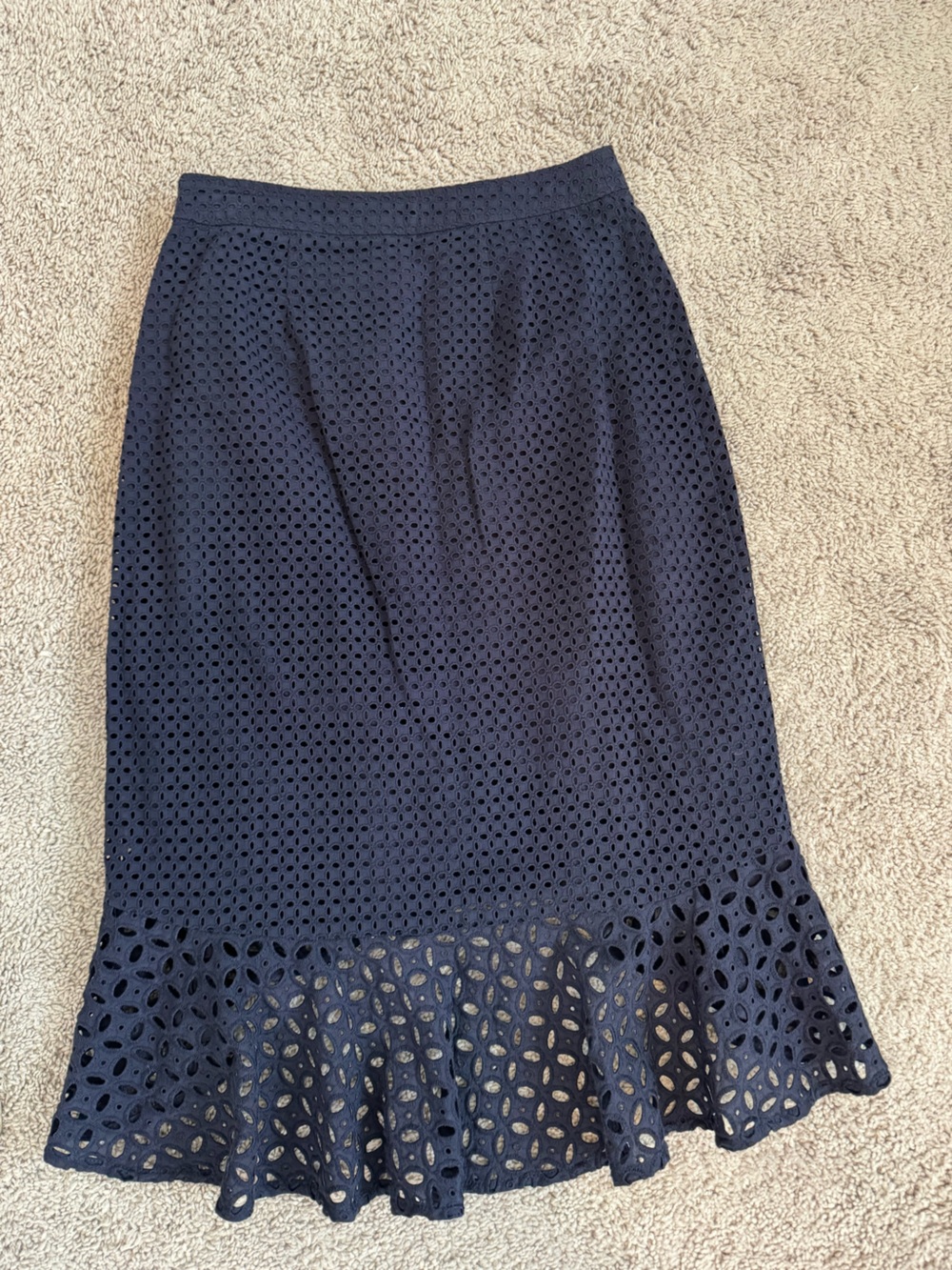Trina Turk Navy Eyelet Midi Skirt